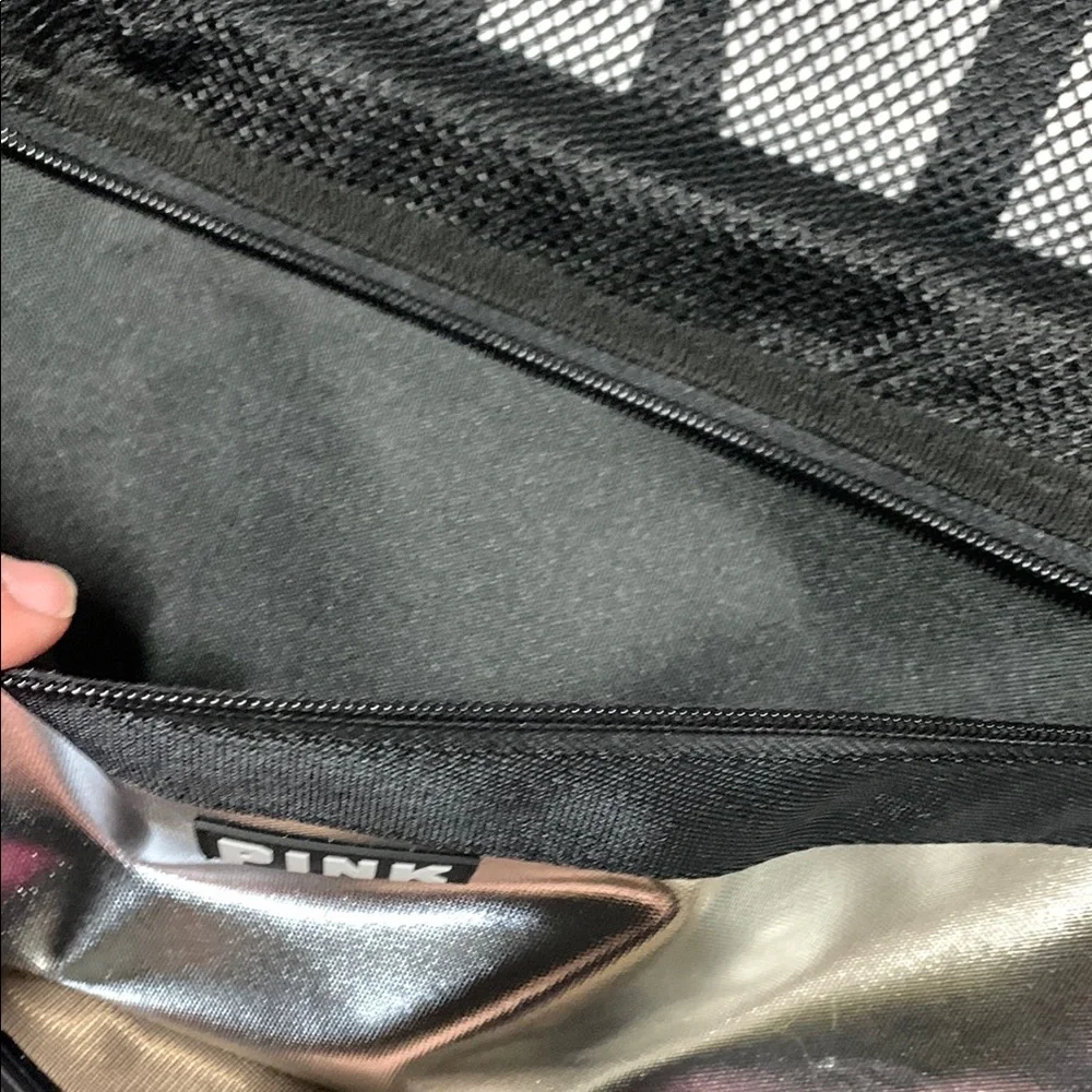Pink Victoria's Secret - Drawstring‎ Backpack Black & Metallic Silver 5205